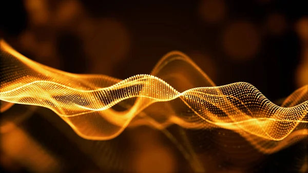 Gold Color Defocused Digital Particles Wave Flow Technology Digital Connections — Photo