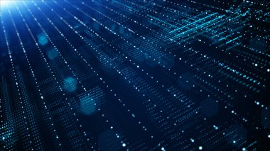 Soyut dijital parçacıklar, dijital siber uzay, teknolojik dijital bağlantı noktası. Gelecekteki arkaplan kavramı.