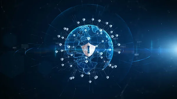 Shield icon cyber security, Digital data network protection,  Technology digital network data connection,  Digital cyberspace future background concept.