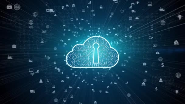 Zabezpečená Digitální Datová Síť Digital Cloud Computing Cyber Security Concept — Stock video
