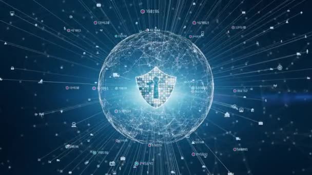 Shield Icon Secure Global Network Cybersäkerhet Och Information Network Protection — Stockvideo