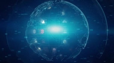 Teknoloji Ağı Veri Bağlantısı, Dijital Ağ ve Siber Güvenlik Arkaplan Kavramı. Nasa tarafından döşenmiş Dünya elementi.