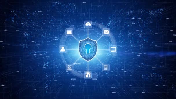 Ícone Escudo Rede Global Segura Segurança Cibernética Proteção Rede Informação — Vídeo de Stock