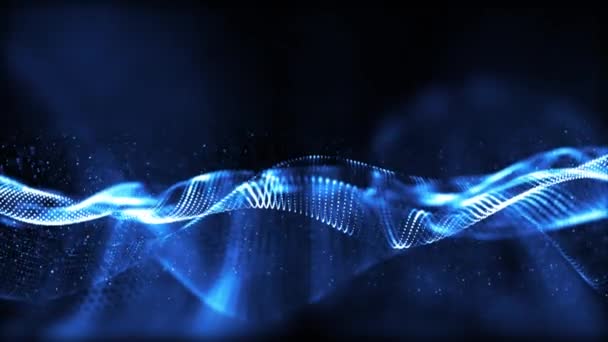 Синие Цифровые Частицы Волновой Поток Боке Абстрактной Концепции Движения Фона — стоковое видео