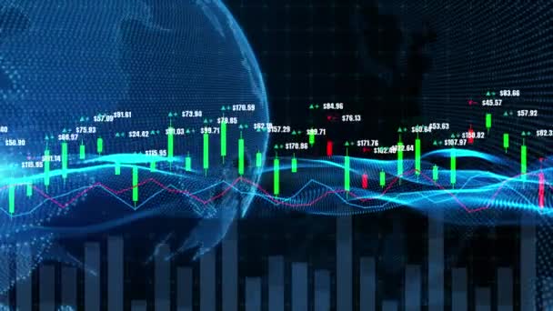 デジタルデータ 株式市場や証券取引所取引 投資や金融の概念の価格の上昇または下落傾向を持つ燭台グラフ — ストック動画