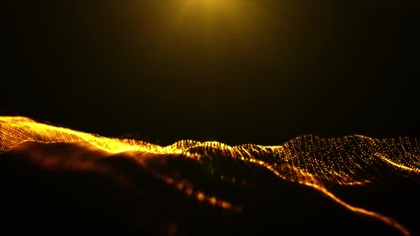 Цифровые Частицы Волны Потока Золота Цвет Боке Абстрактной Концепции Движения — стоковое видео