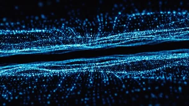 デジタル粒子波流青い色技術の抽象的な背景 — ストック動画