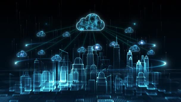 Digital City Digital Cyberspace Digital Data Network Cloud Computing Connections — Stock Video