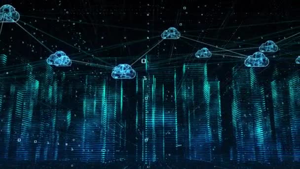 Digital City Digital Cyberspace Digital Data Network Cloud Computing Connections — Stock video