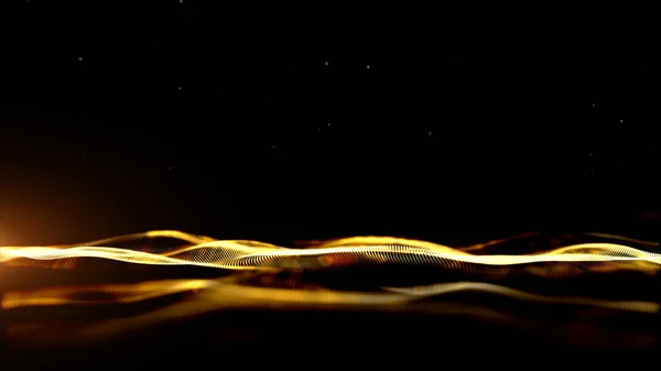 Χρυσό Χρώμα Ψηφιακή Ροή Σωματιδίων Κύμα Αφηρημένη Τεχνολογία Έννοια Φόντου — Φωτογραφία Αρχείου