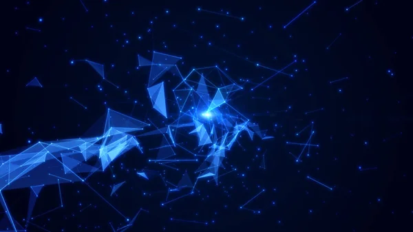 Polygon abstract background with dots and lines connect. Technology Network Data Connection. Animation of Futuristic Cyberspace on blue color background.