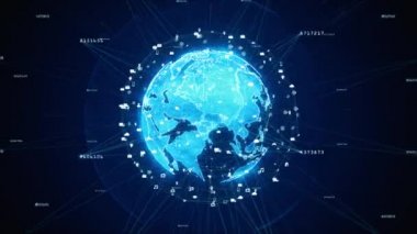 4K Dijital Siber Alan ve Dijital Veri Ağı Bağlantıları kavramı. Dijital veriyi yüksek hızlı internet, hareket teknolojisi dijital arkaplanını aktar.