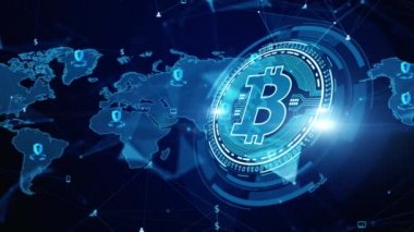 Bitcoin engelleme zinciri şifreleme dijital şifreleme, dijital para değişimi, Teknoloji ağı bağlantıları arka plan kavramı.