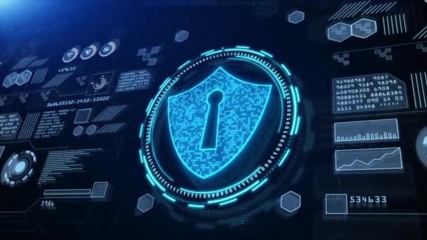 Escudo Icono Seguridad Cibernética Información Holográfica Pantalla Digital Alta Tecnología — Vídeo de stock