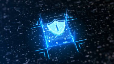 Siber güvenliğin yüksek teknoloji kalkanı. Dijital veri ağı koruması. Yüksek hızlı bağlantı veri analizi. Teknoloji veri ikili kod şebekesi taşımacılığı. Gelecekteki teknoloji dijital arkaplan kavramı.