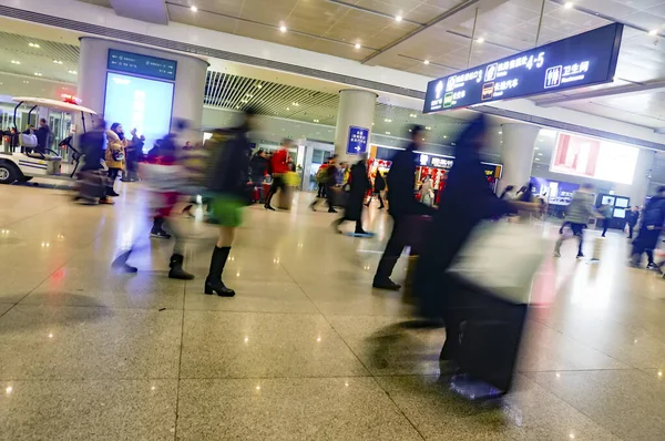 Fast Moving Passengers Motion Blur High Speed Railway Station Yibin — Stock Photo, Image