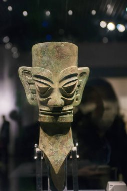 Bronz heykel. Sichuan, Chengdu 'da müze koleksiyonu..