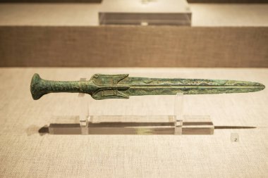 Ancient bronze sword.Sichuan museum collection.In chengdu, sichuan province. clipart
