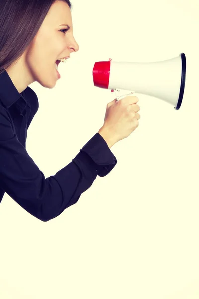 Megaphone Woman Yelling — Stock Photo, Image