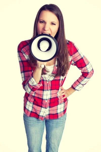 Gritando Megafone Menina — Fotografia de Stock