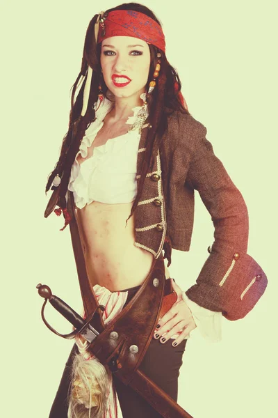 Piraat vrouw Halloween kostuum — Stockfoto