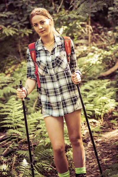 Bella donna escursionismo — Foto Stock