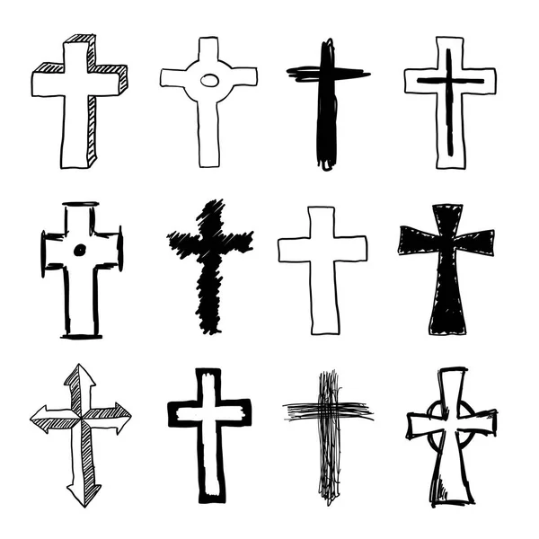 Doodle Christian Cross zestaw — Wektor stockowy