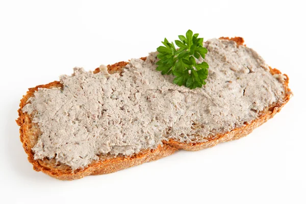 Хлеб с печенью колбасы — стоковое фото