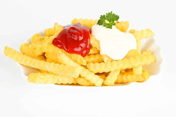 Pommes mit Soße — Stockfoto