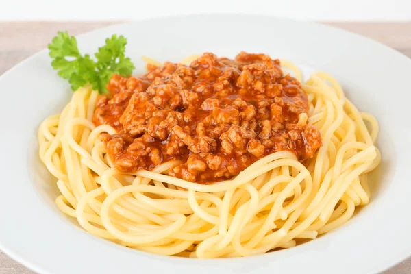 Pasta with ground meat sauce — Stock Photo, Image