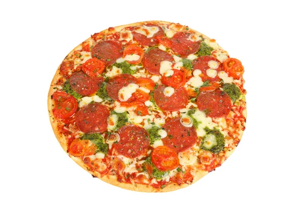 Pizza com pesto e tomate — Fotografia de Stock