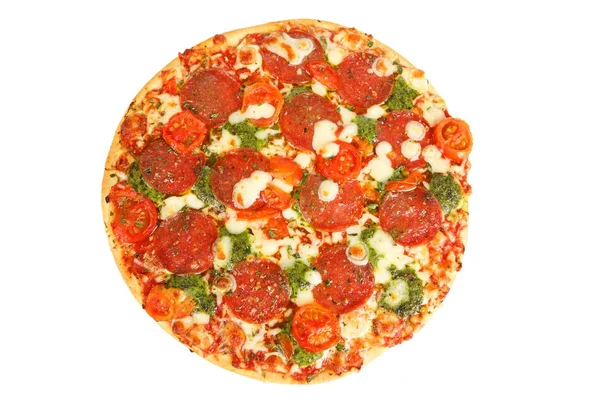 Pizza mit Pesto und Tomaten — Stockfoto