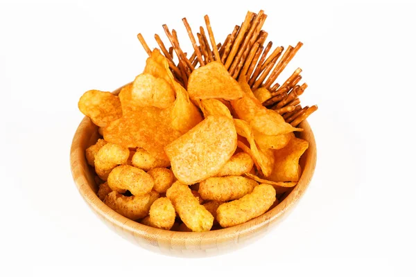 Different salty snacks in a bowl — Stock Photo, Image