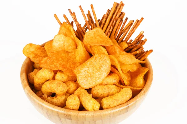 Different salty snacks in a bowl — Stock Photo, Image