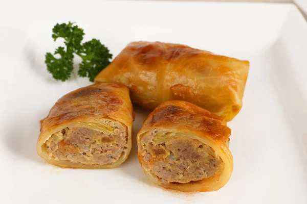 Cabbage roulade filled with minced meat — Stock Photo, Image