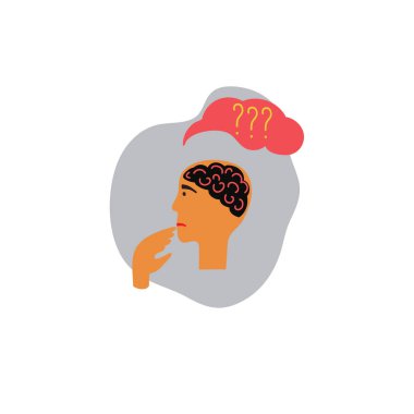 Beyaz arkaplandaki izole vektör simgesi. İnsan düşünür ve beyni çalışır..