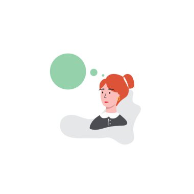 Beyaz arka planda, hoparlörlü bir kızın düz görüntüsü. Vektör illüstrasyonu.