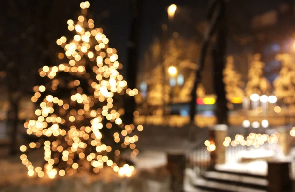 Árbol de Navidad con luces brillantes —  Fotos de Stock