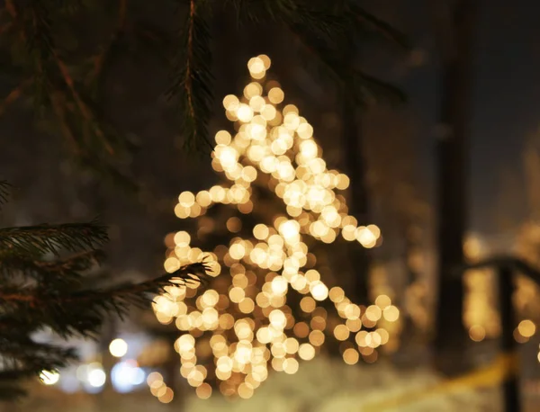 Christmas tree with lights glowing — Stock Photo, Image