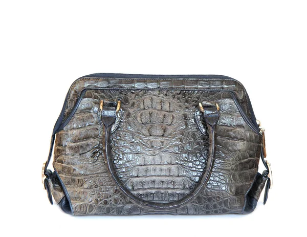 Grå krokodil konstläder handväska för kvinnan på vit — Stockfoto
