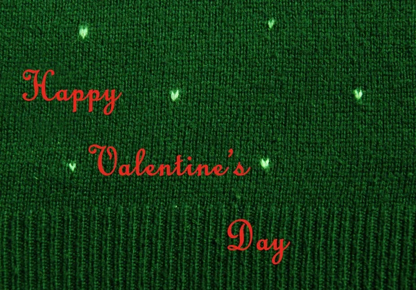 Hearts on knitted wool background, greeting card — Stock Photo, Image