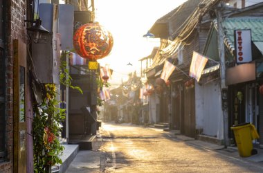 Street in Bophut Fishermans village in the early morning at sunsise, Samui, Thailand clipart