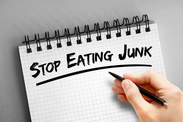 Text Note Stop Eating Junk Health Concept Notepad — Stock Photo, Image