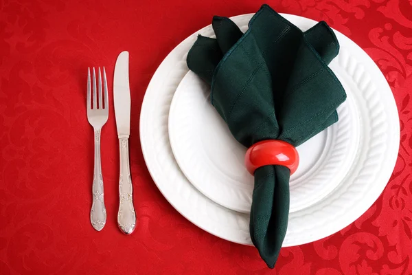 Ajustes de lugar de Navidad con cuchillo y tenedor — Foto de Stock