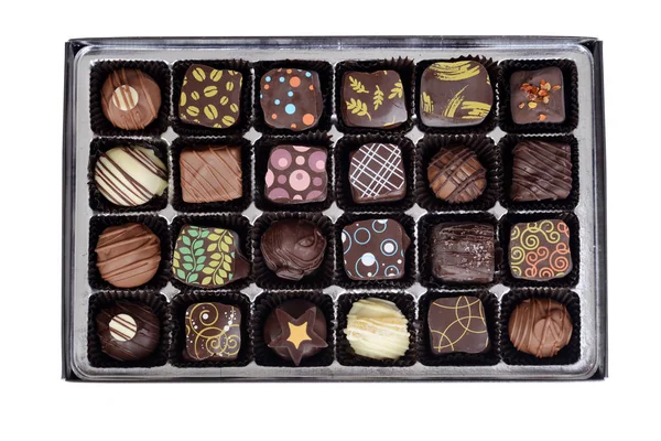 Caixa de visão superior de chocolates extravagantes doces — Fotografia de Stock