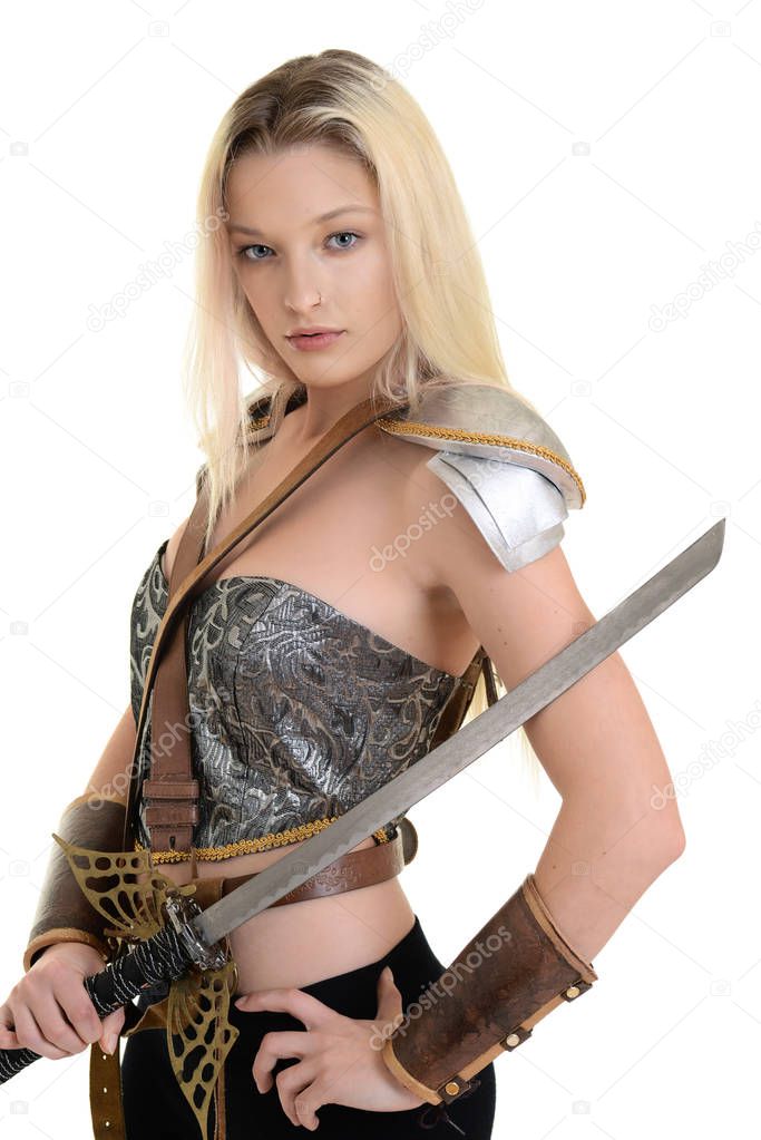 woman warrior with armor and sword
