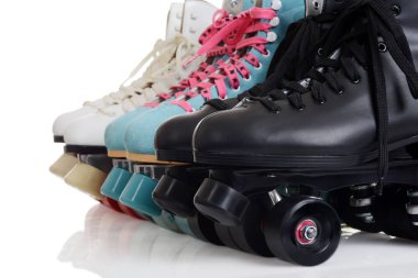 closeup row of quad roller skates clipart