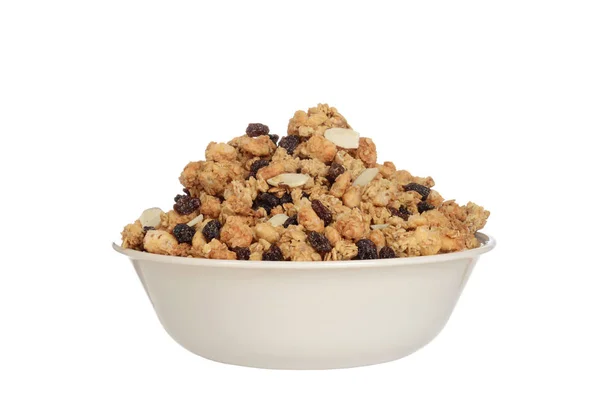 Isolated Bowl Granola Raisin Almond Cereal — Stock Photo, Image