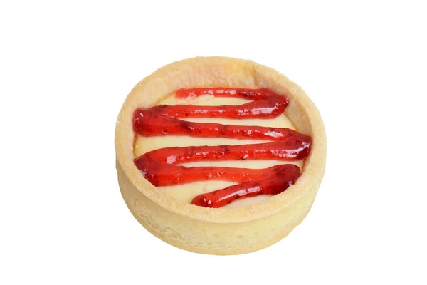 Tarte Crème Anglaise Isolée Avec Confiture Fraises — Photo