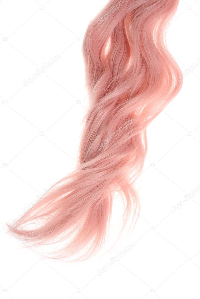 piece of curly pink hair isolated